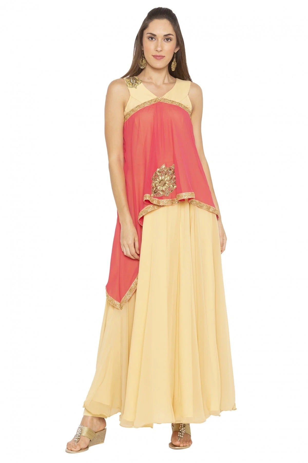 Beige Plus Size Georgette Embroidery Kurti NCKR10710139