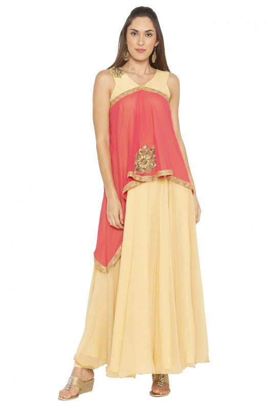 Beige Plus Size Georgette Embroidery Kurti NCKR10710139