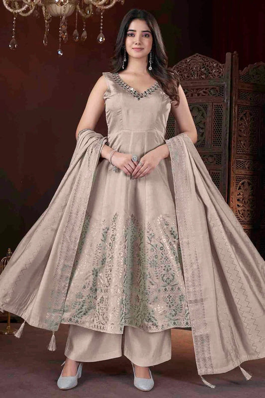 Beige Roman Silk Stitched Suit NCSS11110935