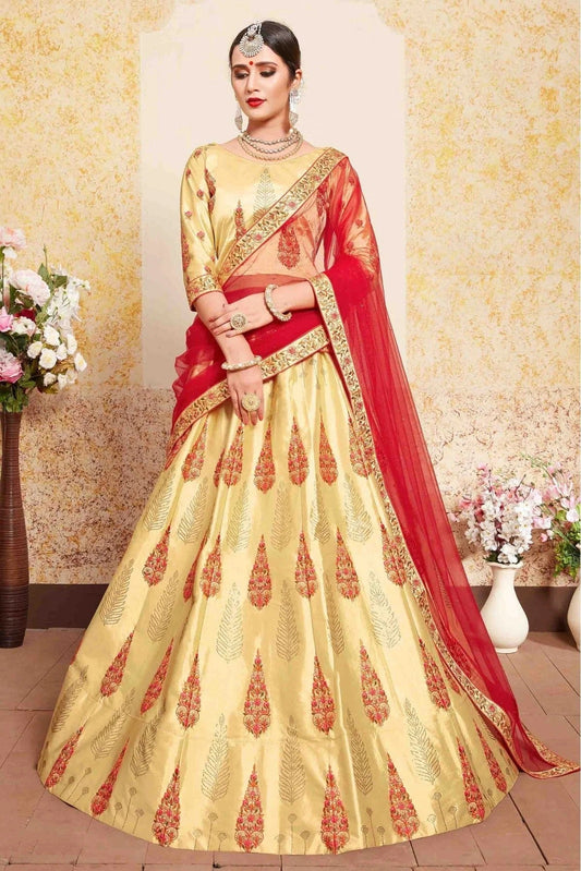 Beige Satin Embroidery Lehenga Choli NCLC10810453