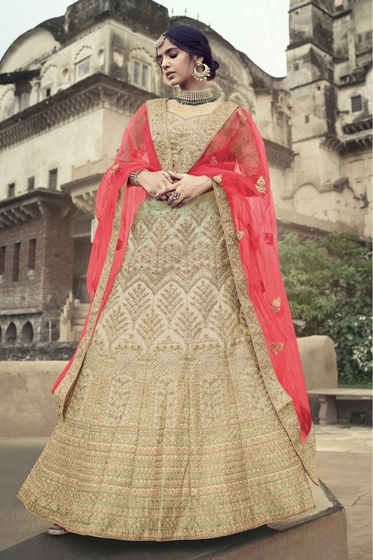 Beige Satin Thread Lehenga Choli NCLC10810487