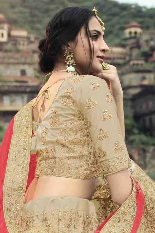 Beige Satin Thread Lehenga Choli NCLC10810491