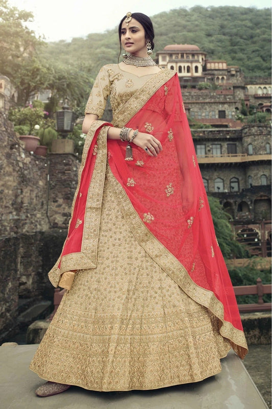 Beige Satin Thread Lehenga Choli NCLC10810491
