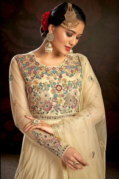 Beige Semi Stitched Butterfly Net Anarkali Suit NCSM11410533