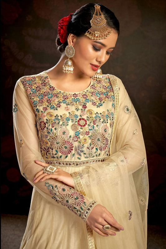 Beige Semi Stitched Butterfly Net Anarkali Suit NCSM11410533