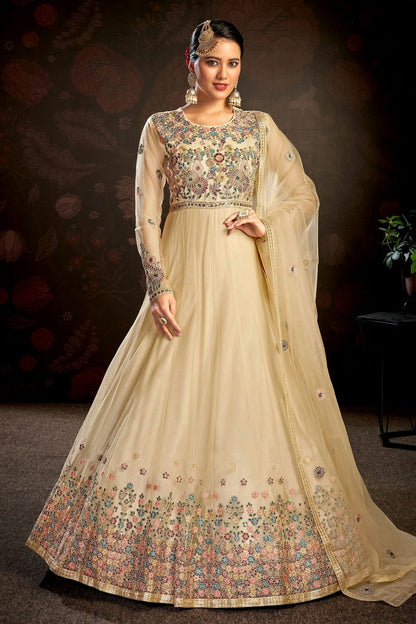 Beige Semi Stitched Butterfly Net Anarkali Suit NCSM11410533