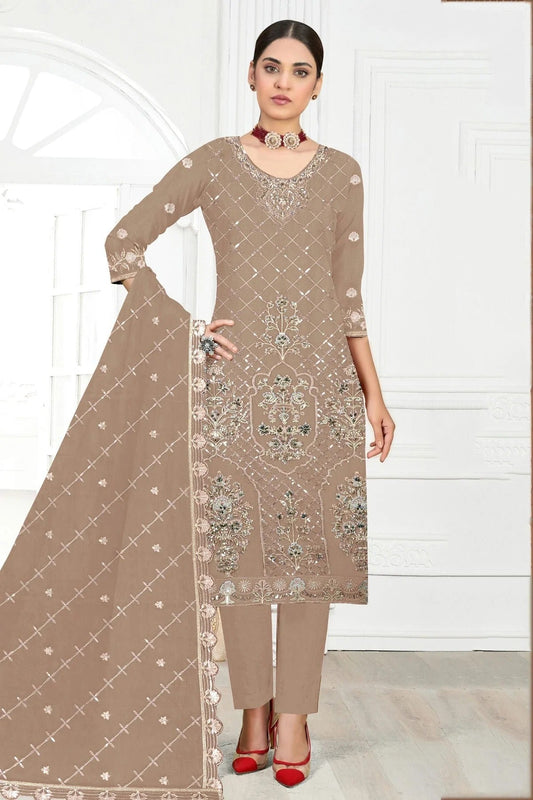 Beige Semi Stitched Faux Georgette Pakistani Suit NCSM11410464