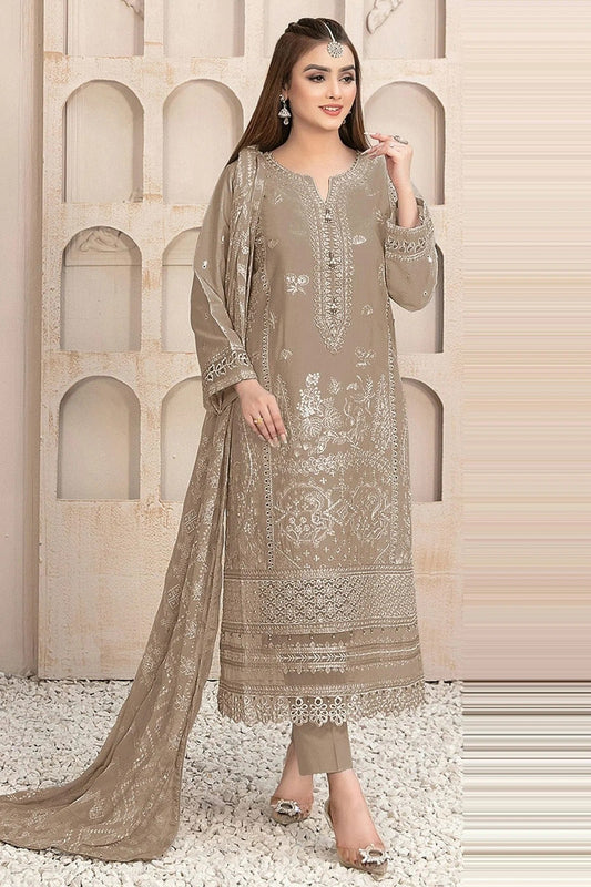 Beige Semi Stitched Faux Georgette Pakistani Suit NCSM11410511