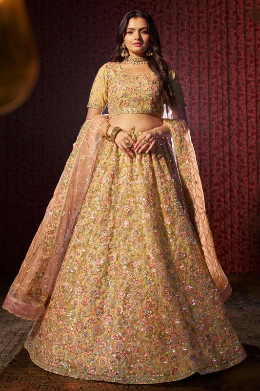 Beige Semi Stitched Net Lehenga Choli NCLC10810174