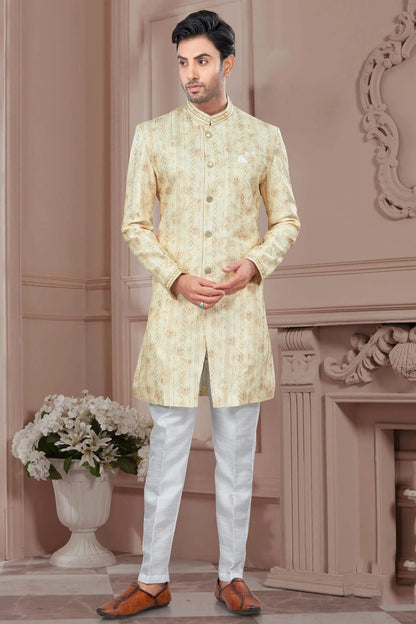 Beige Silk Dupion Sherwani NCSH10410187