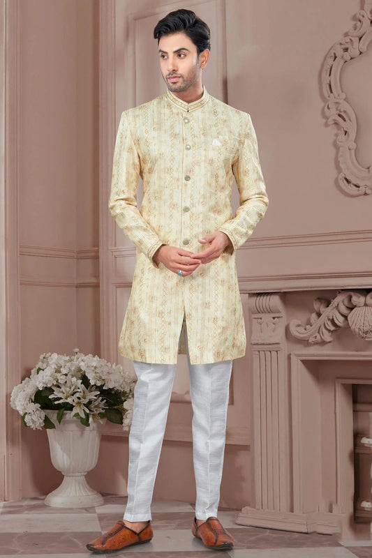 Beige Silk Dupion Sherwani NCSH10410187