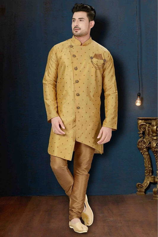 Beige Silk Party Wear Indo Western Sherwani NCSH10410340