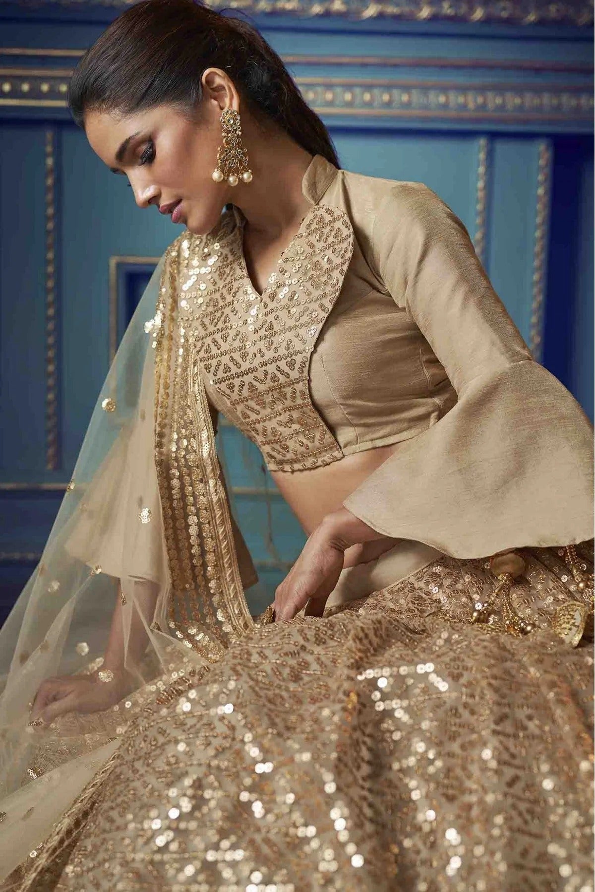 Beige Soft Net Embroidery Lehenga Choli NCLC10810502