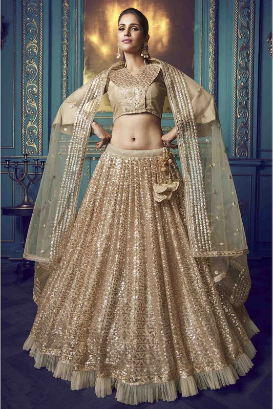 Beige Soft Net Embroidery Lehenga Choli NCLC10810502