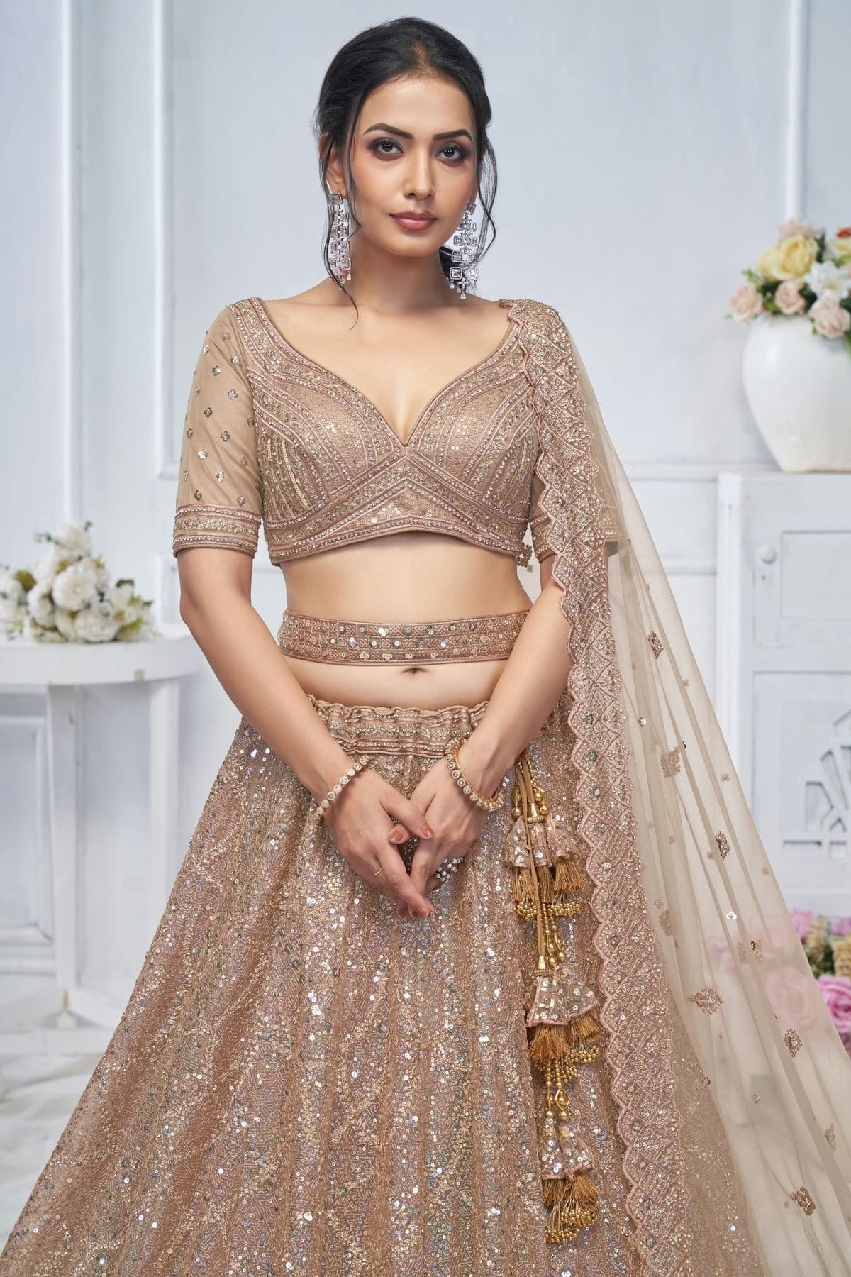 Beige Soft Net Embroidery Lehenga Choli NCLC11112002