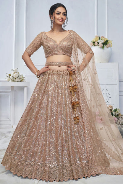 Beige Soft Net Embroidery Lehenga Choli NCLC11112002