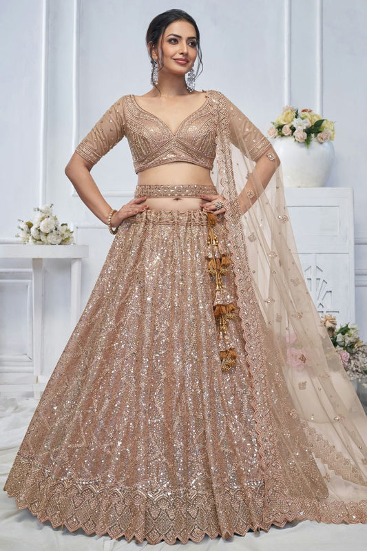 Beige Soft Net Embroidery Lehenga Choli NCLC11112002