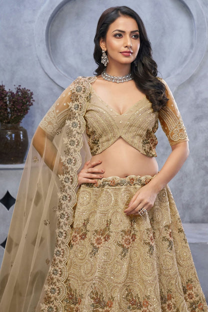 Beige Soft Net Embroidery Lehenga Choli NCLC11112006