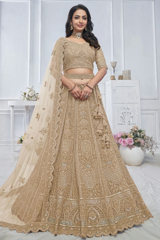 Beige Soft Net Embroidery Lehenga Choli NCLC11112009