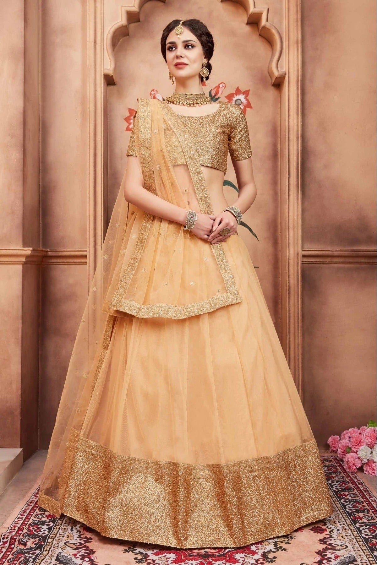 Beige Soft Net Sequins Lehenga Choli NCLC10810530