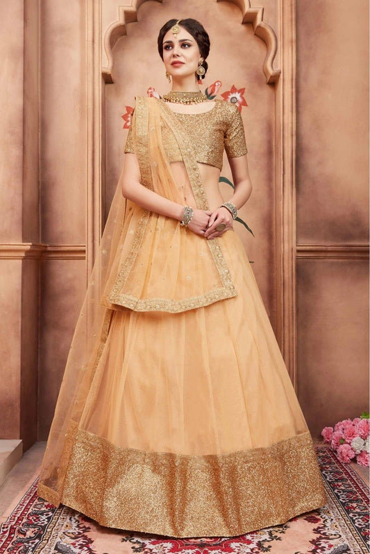Beige Soft Net Sequins Lehenga Choli NCLC10810530