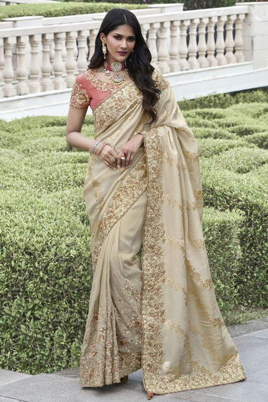 Beige Tissue Silk Designer Saree NCSD11112198