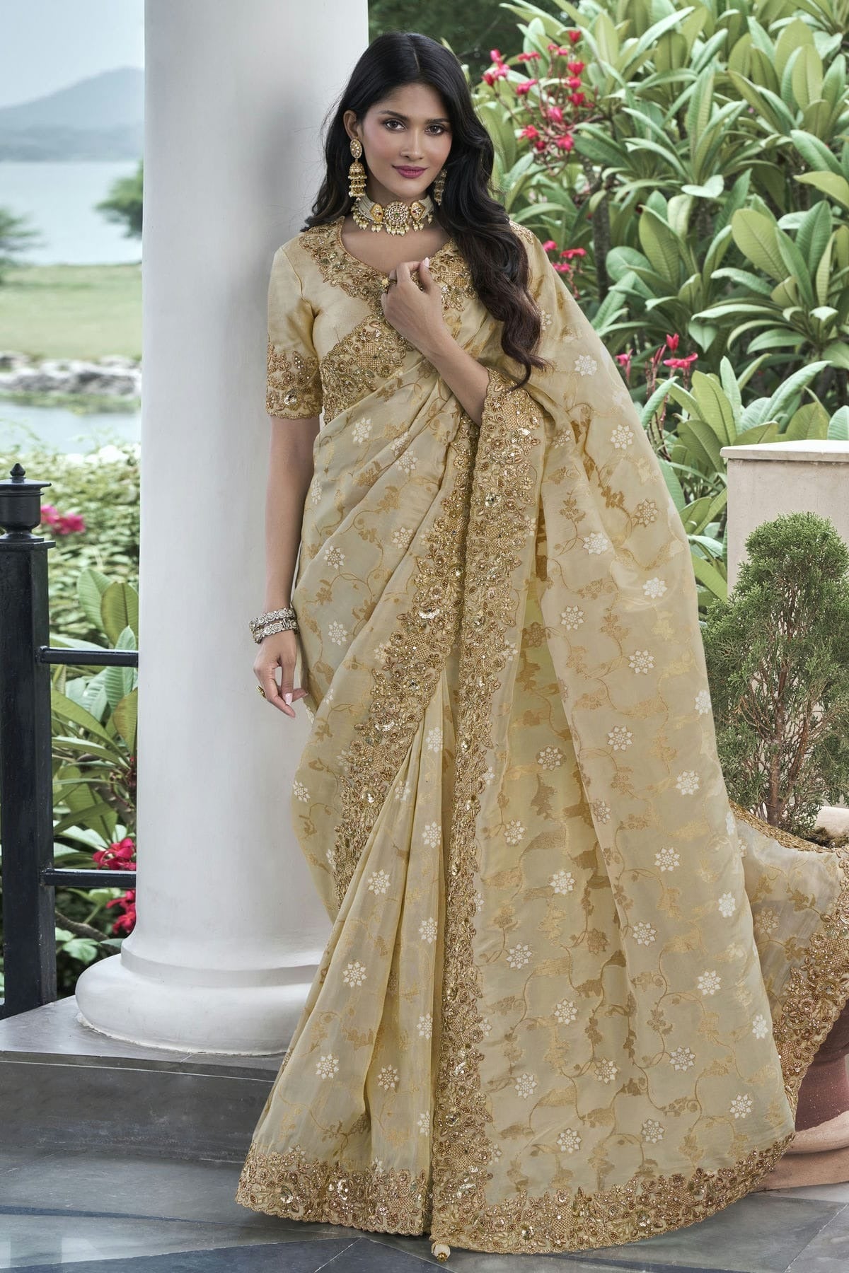Beige Tissue Silk Designer Saree NCSD11112202