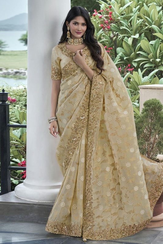 Beige Tissue Silk Designer Saree NCSD11112202
