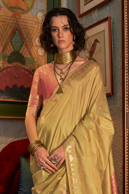 Beige Tussar Silk Woven Saree NCSD12910211