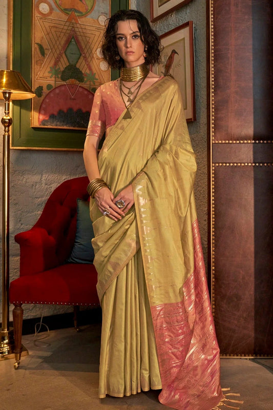 Beige Tussar Silk Woven Saree NCSD12910211