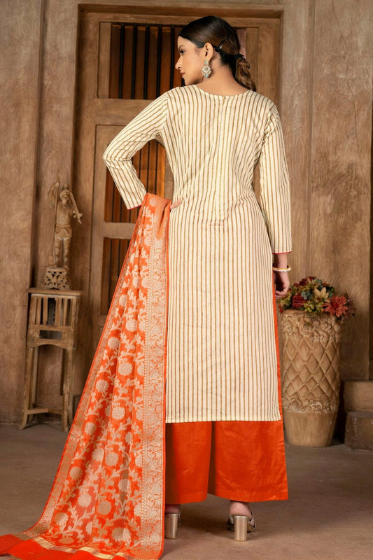 Beige Unstitched Cambric Cotton Palazoo Pant Suit NCUS11610147