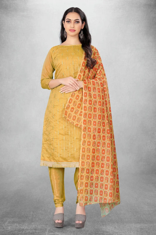 Beige Unstitched Chanderi Churidar Suit NCUS11610413