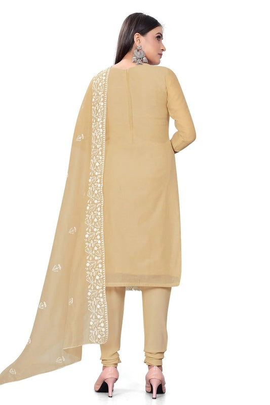 Beige Unstitched Chanderi Cotton Churidar Suit NCUS11610472
