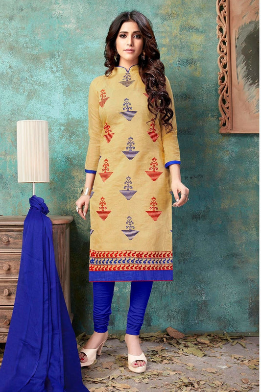 Beige Unstitched Chanderi Cotton Straight Suit NCUS11610209