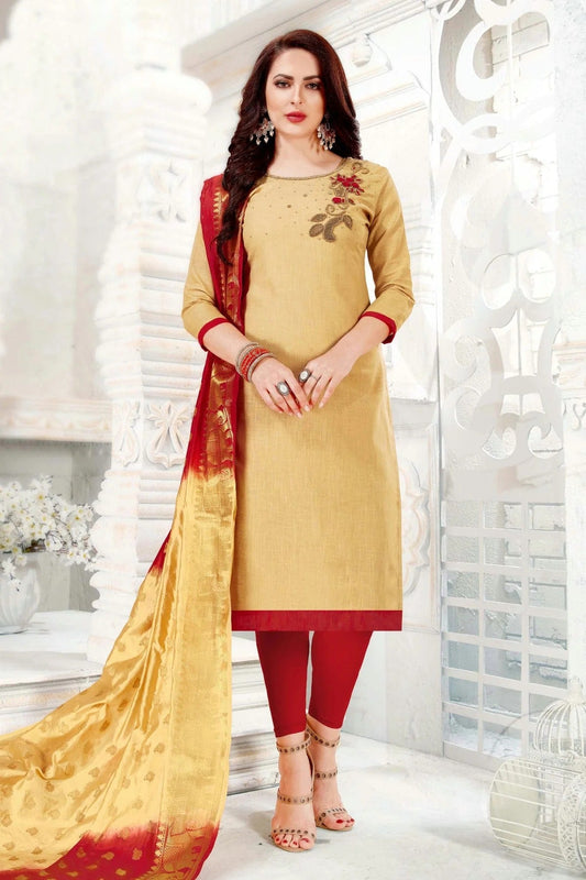 Beige Unstitched Cotton South Slub Straight Suit NCUS11610261