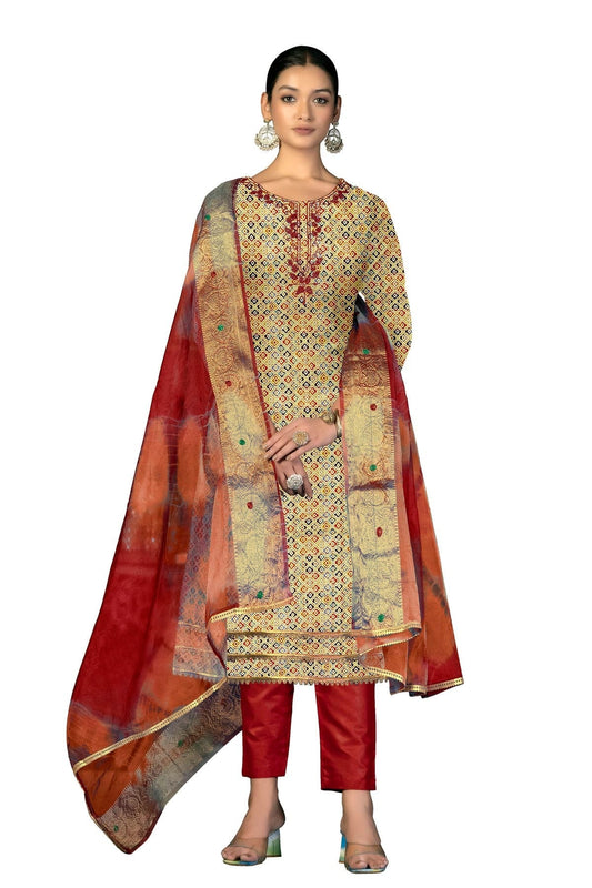 Beige Unstitched Cotton Straight Suit NCUS11610340