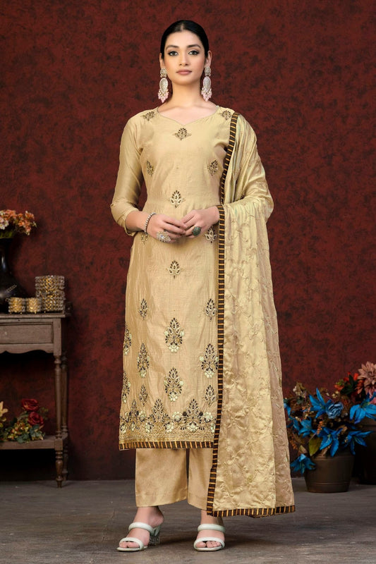 Beige Unstitched Modal Chanderi Straight Suit NCUS11610293