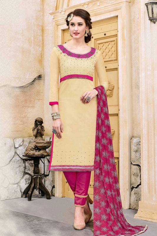 Beige Unstitched Modal Cotton Straight Suit NCUS11610187