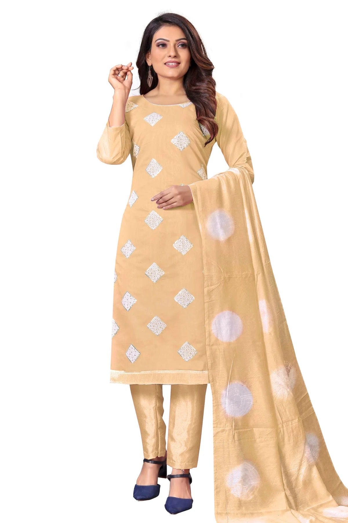 Beige Unstitched Modal Cotton Straight Suit NCUS11610496