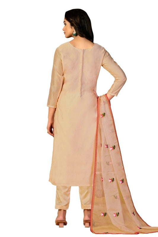 Beige Unstitched Modal Silk Straight Suit NCUS11610355