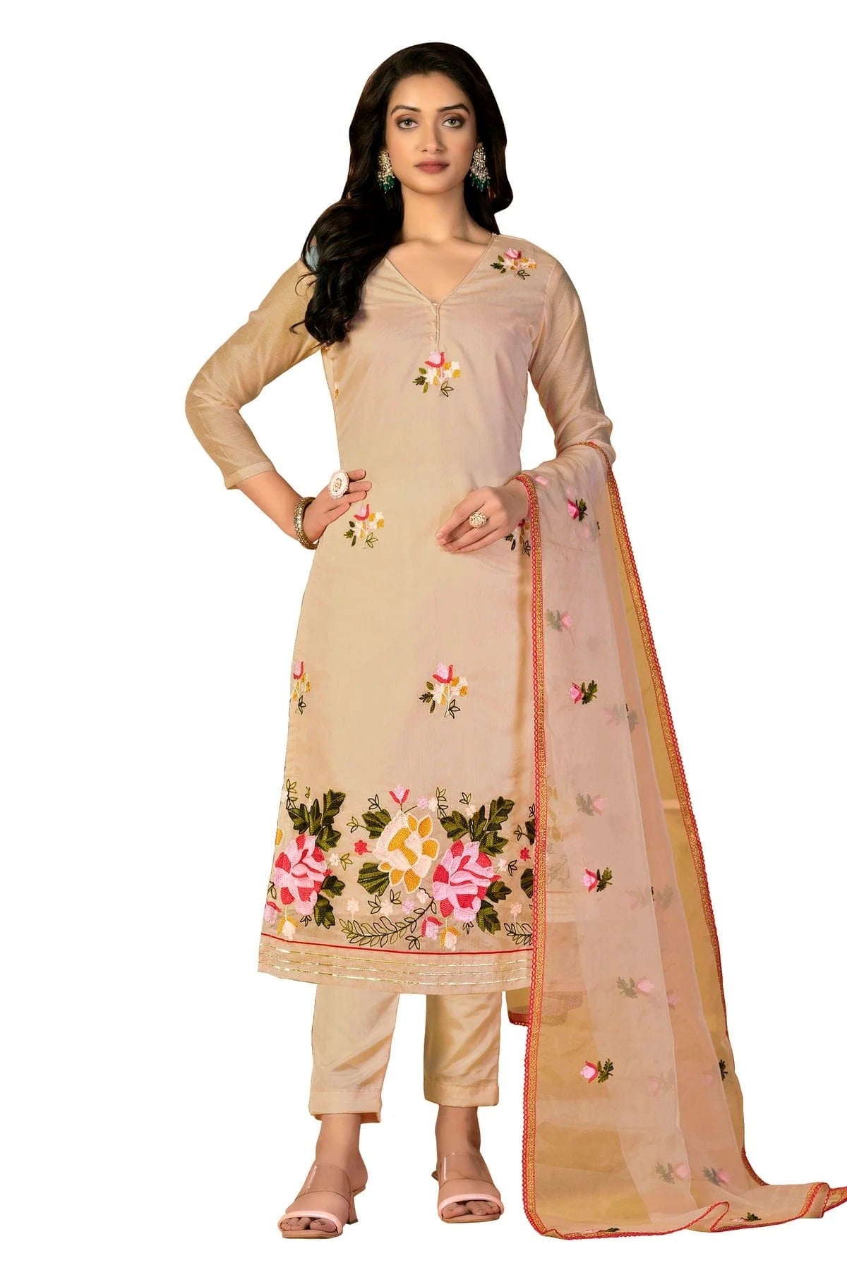 Beige Unstitched Modal Silk Straight Suit NCUS11610355