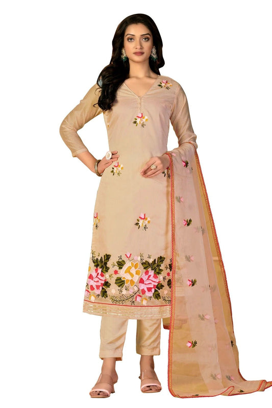 Beige Unstitched Modal Silk Straight Suit NCUS11610355