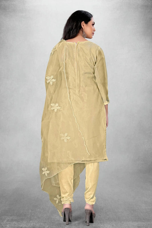 Beige Unstitched Organza Churidar Suit NCUS11610431