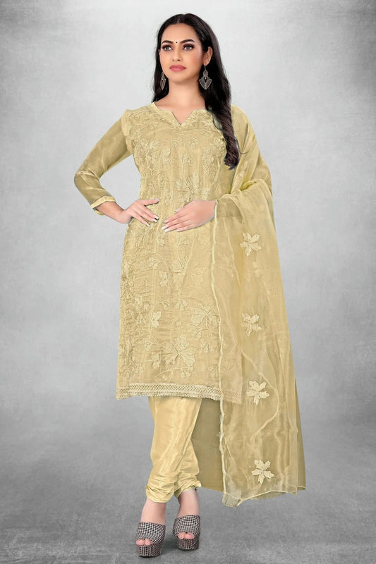 Beige Unstitched Organza Churidar Suit NCUS11610431