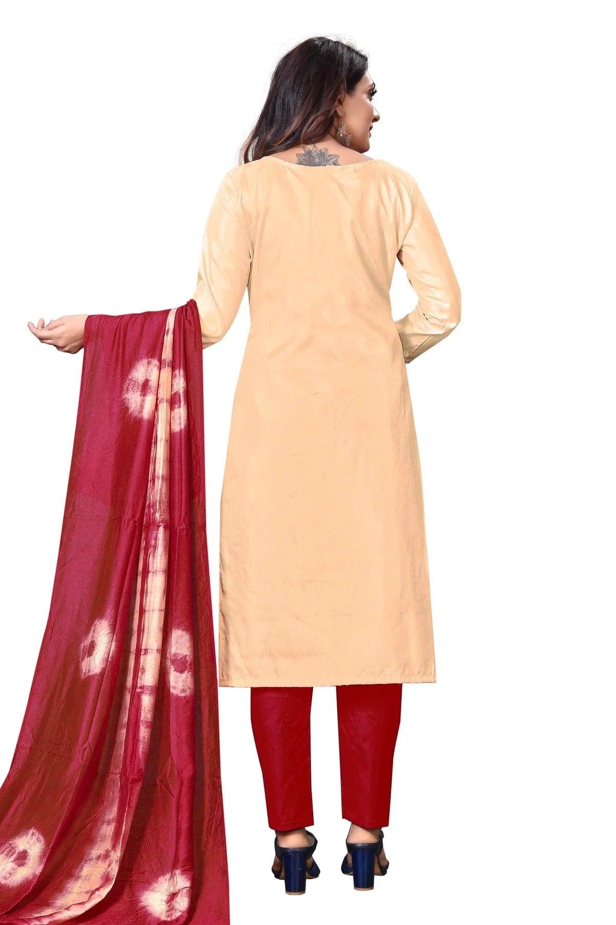 Beige Unstitched Silk Straight Suit NCUS11610491
