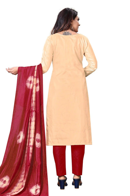 Beige Unstitched Silk Straight Suit NCUS11610491