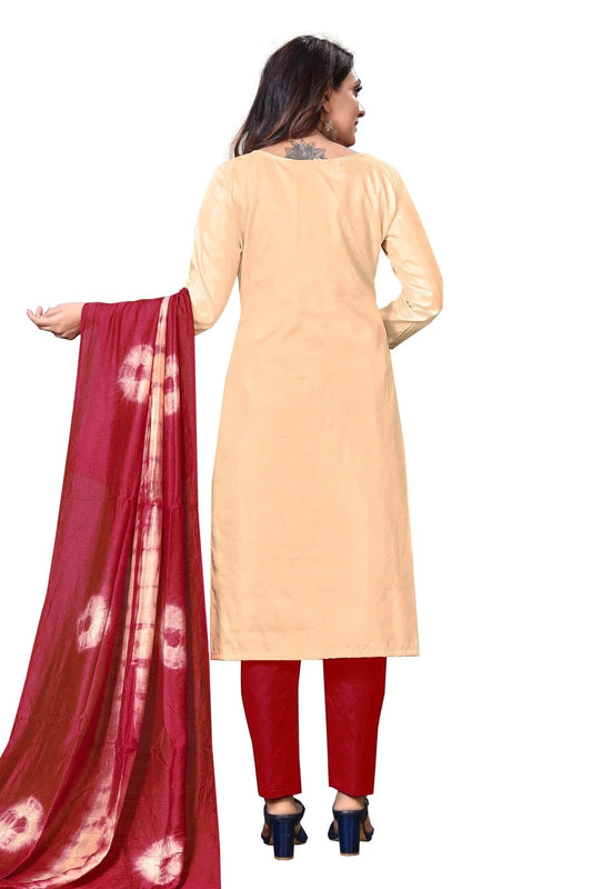 Beige Unstitched Silk Straight Suit NCUS11610491