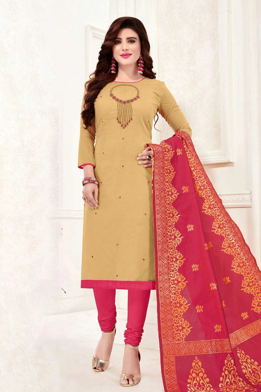 Beige Unstitched Slub Cotton Churidar Suit NCUS11610189