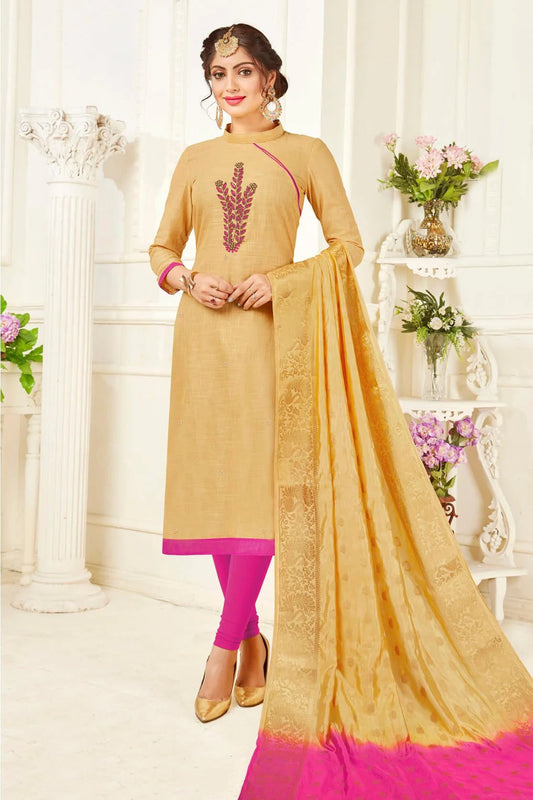Beige Unstitched South Slub Cotton Straight Suit NCUS11610224