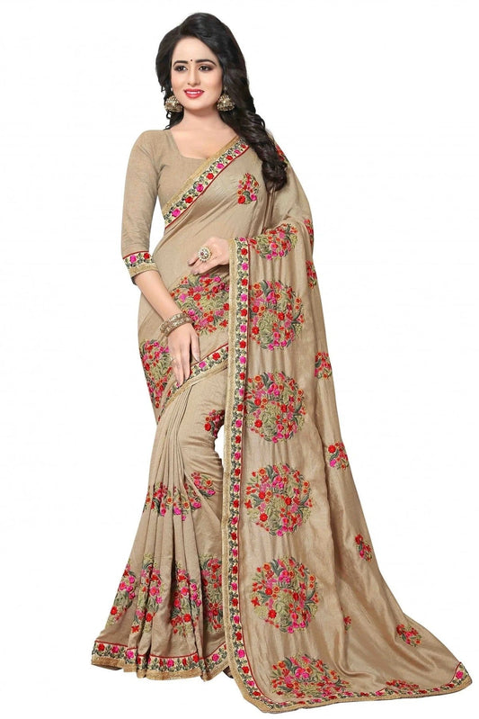 Beige Vichitra Silk Embroidery Saree NCSD11210545